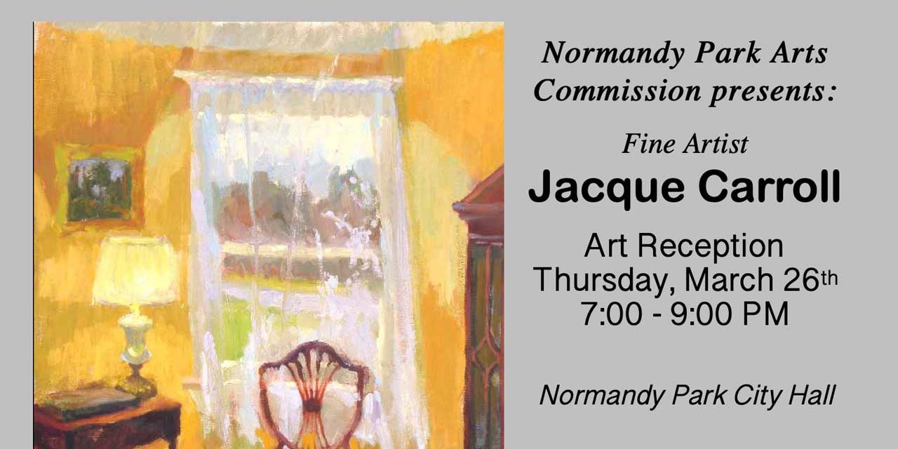 Normandy Park Arts Commission’s Reception for Jacqueline Carroll will be Mar. 26