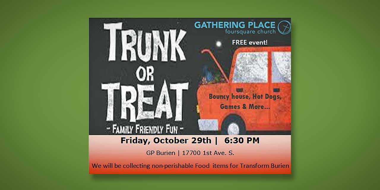 REMINDER: Gathering Place Foursquare Church’s ‘Trunk or Treat’ is Friday night, Oct. 29