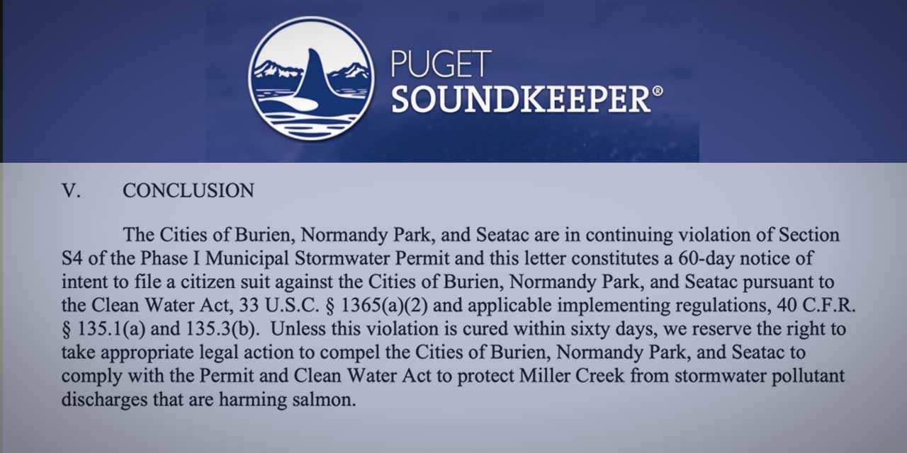 Puget Soundkeeper announces intent to sue City of Normandy Park, others over stormwater discharges
