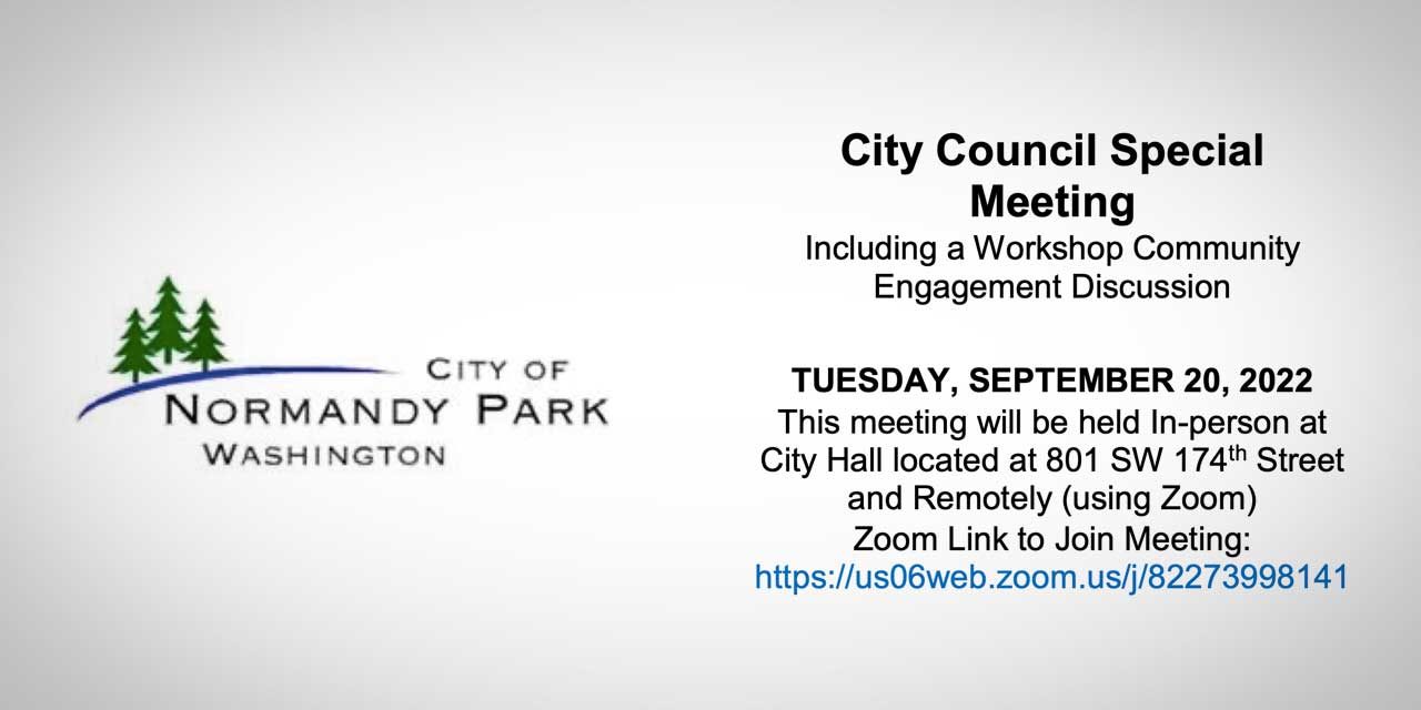 Normandy Park City Council Special Meeting on Civic Center will be Tues., Sept. 20