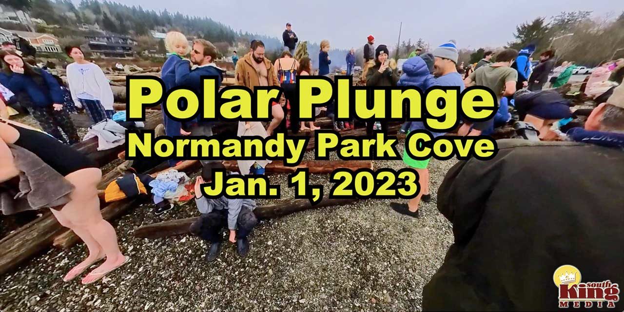 VIDEO: 50 or so run into chilly Puget Sound at Normandy Park Polar Plunge